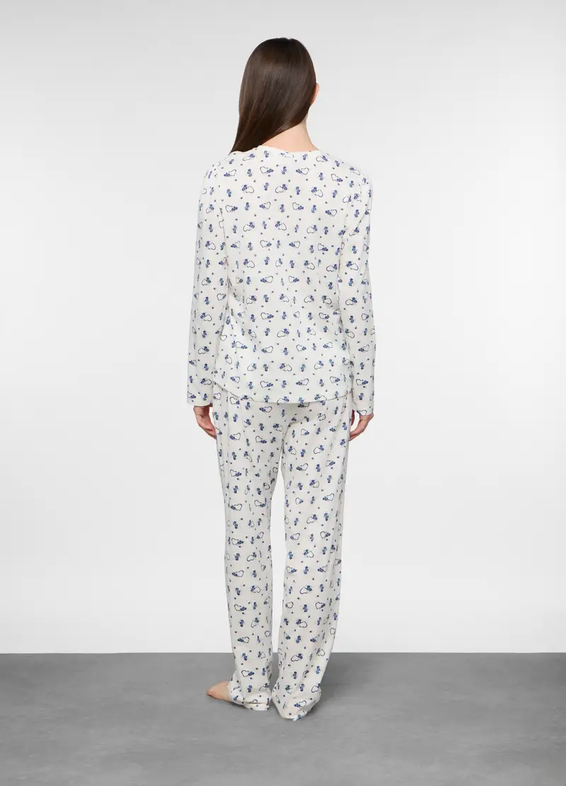 Set Pigiama Lungo In Jersey Di Puro Cotone Donna, Bianco miniatura 2