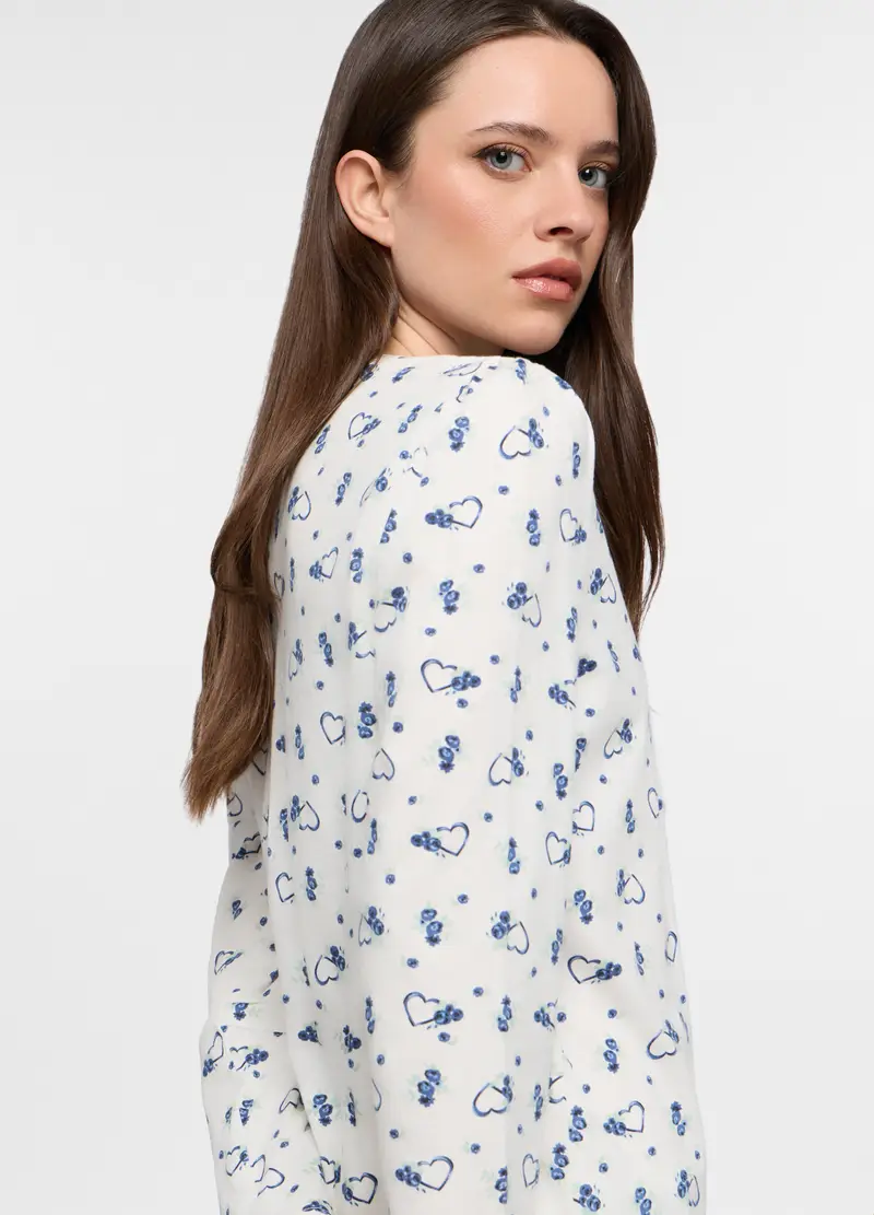 Set Pigiama Lungo In Jersey Di Puro Cotone Donna, Bianco miniatura 3