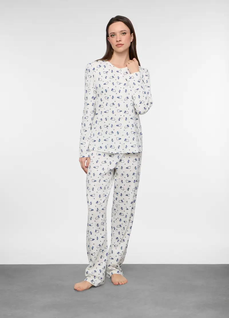 Set Pigiama Lungo In Jersey Di Puro Cotone Donna, Bianco