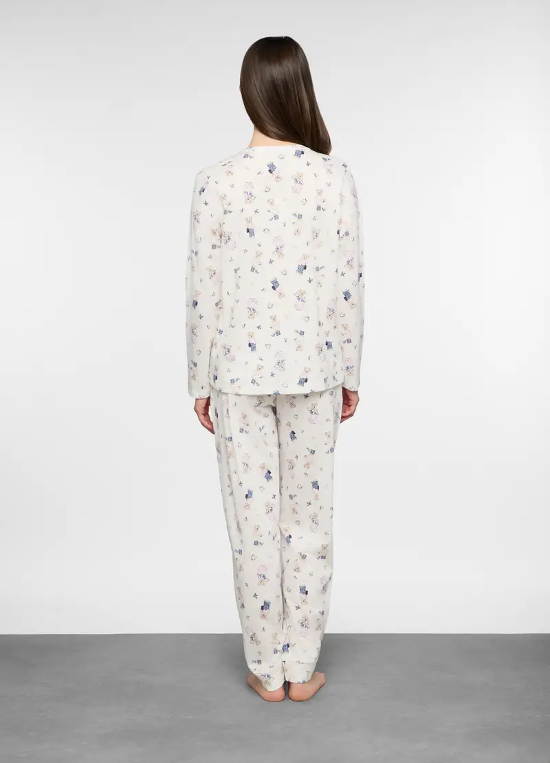 Set Pigiama Lungo In Jersey Di Puro Cotone Donna, Bianco miniatura 2