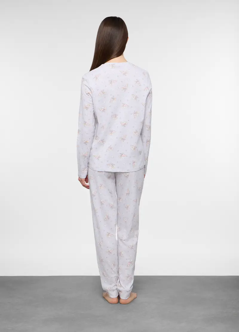 Set Pigiama Lungo In Jersey Di Puro Cotone Donna, Grigio chiaro melange miniatura 2
