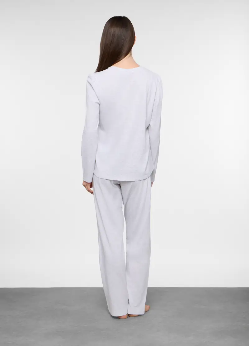 Set Pigiama Lungo In Jersey Di Puro Cotone Donna, Grigio chiaro melange miniatura 2