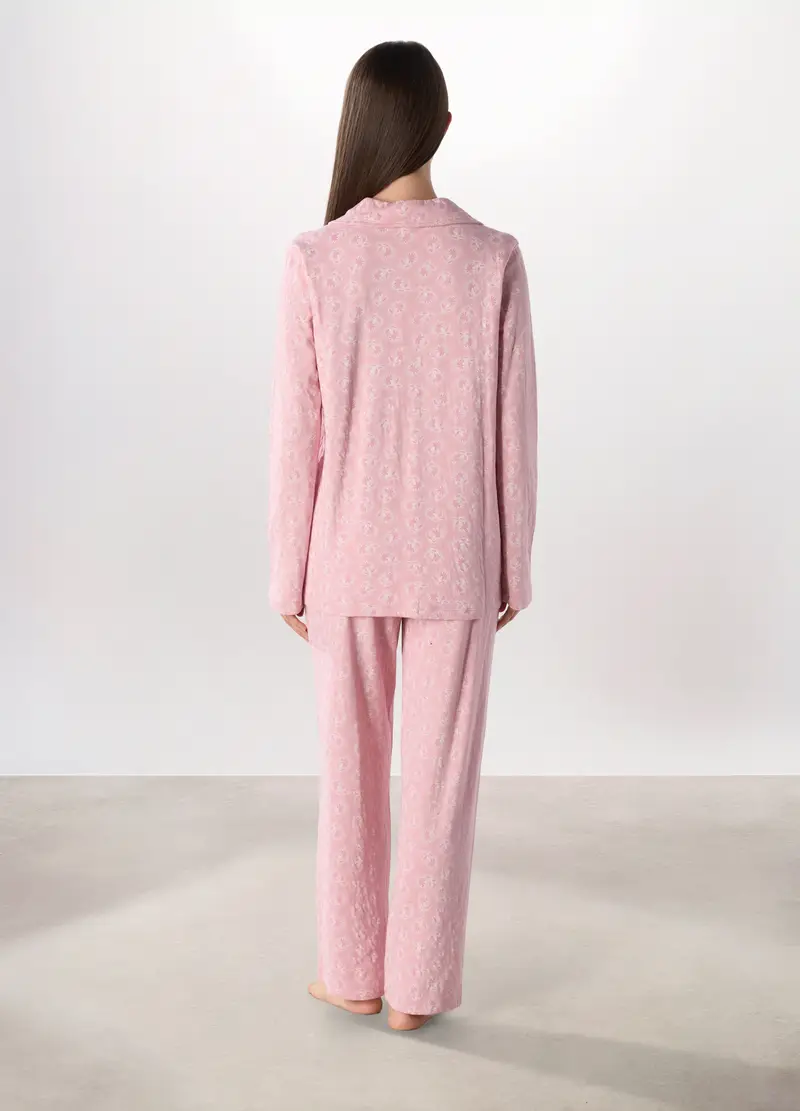 Set Pigiama Lungo In Jersey Di Puro Cotone Donna, Rosa pastello miniatura 2