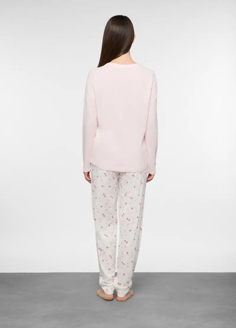 Set Pigiama Lungo In Jersey Di Puro Cotone Donna, Rosa pastello miniatura 2