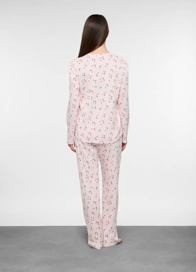 Set Pigiama Lungo In Jersey Di Puro Cotone Donna, Rosa pastello miniatura 2