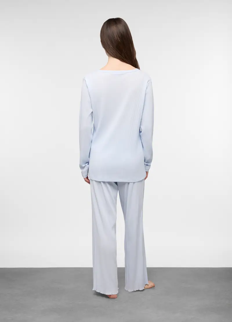 Set Pigiama Lungo In Misto Cotone Stretch Donna, Azzurro chiaro miniatura 2