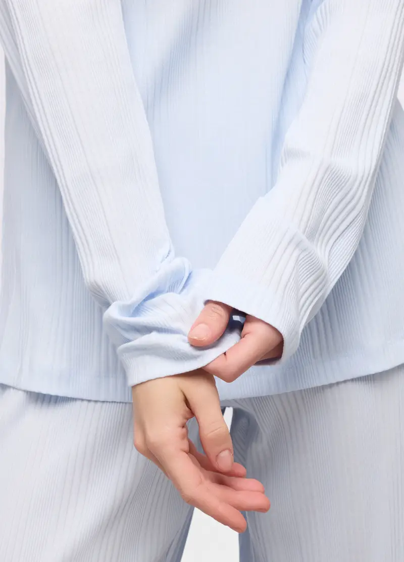 Set Pigiama Lungo In Misto Cotone Stretch Donna, Azzurro chiaro miniatura 3