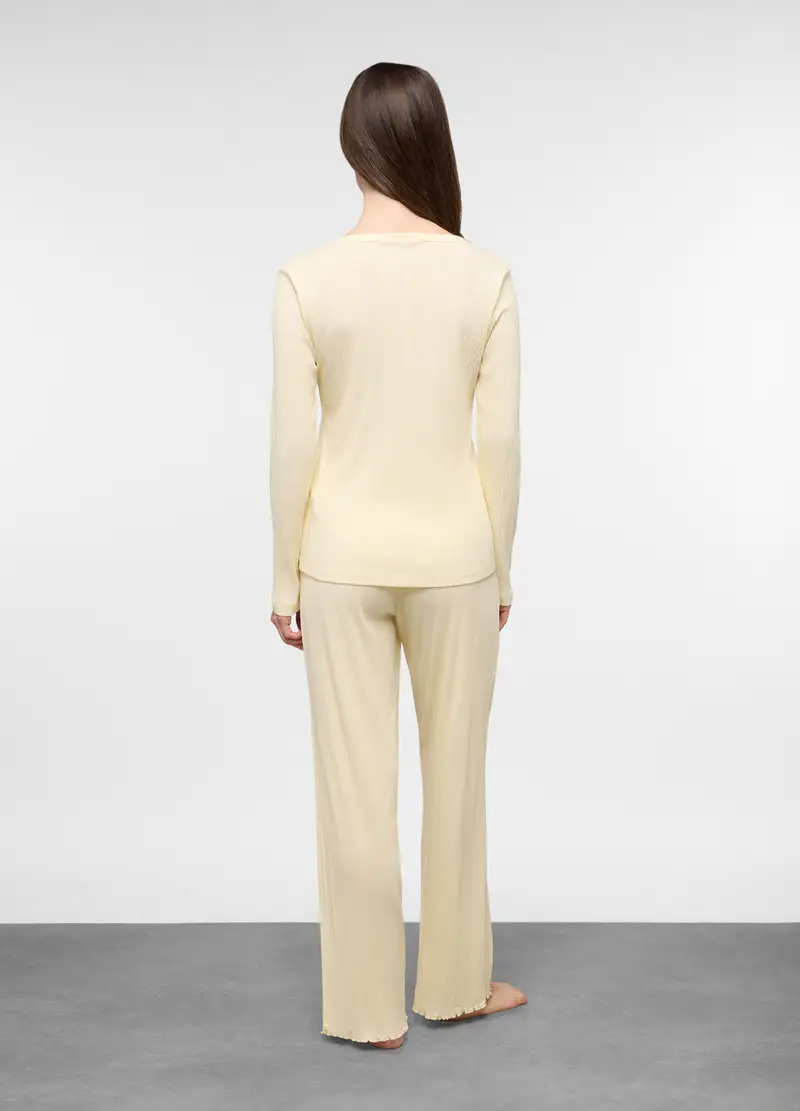 Set Pigiama Lungo In Misto Cotone Stretch Donna, Giallo chiaro miniatura 2