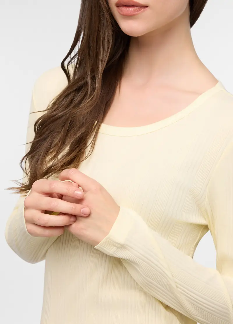 Set Pigiama Lungo In Misto Cotone Stretch Donna, Giallo chiaro miniatura 3