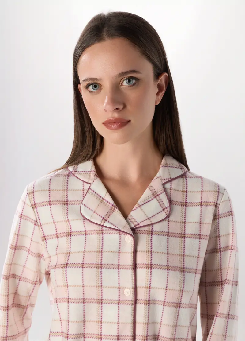 Set Pigiama Lungo In Pile A Quadri Donna, Bianco/Rosa miniatura 3