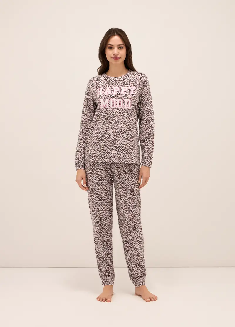 Set Pigiama Lungo In Pile Donna, Beige chiaro