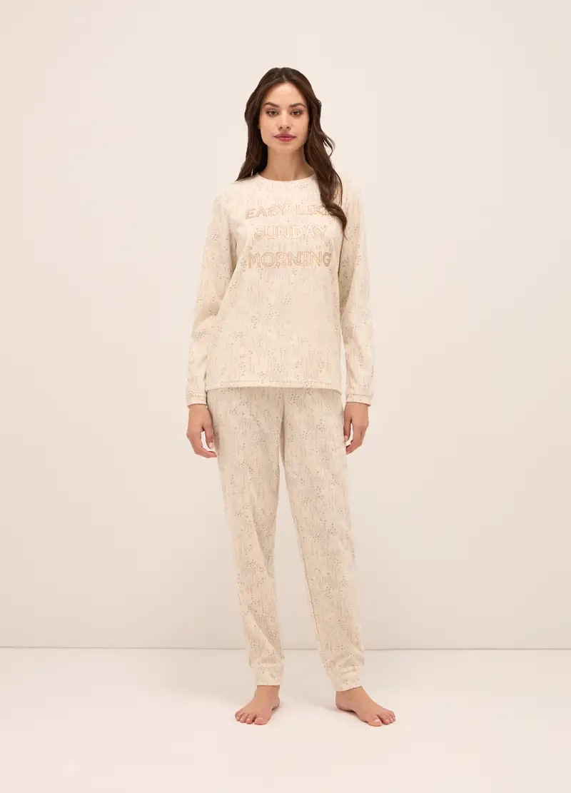 Set Pigiama Lungo In Pile Donna, Bianco