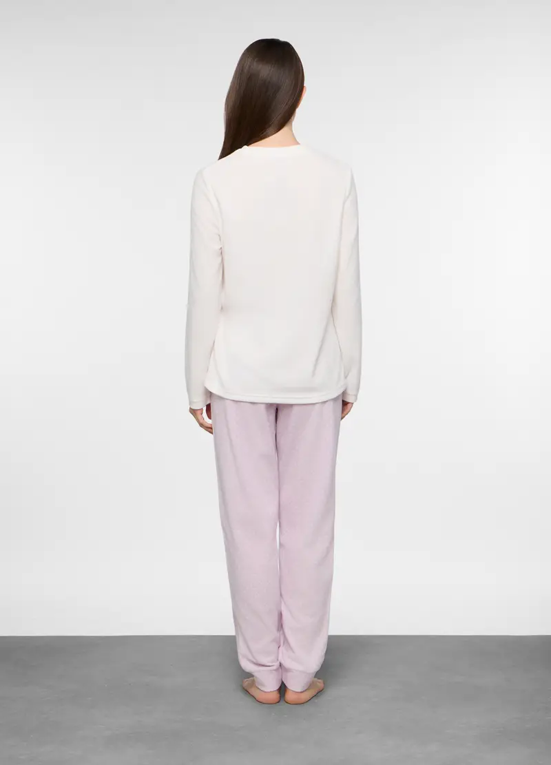 Set Pigiama Lungo In Pile Donna, Bianco/Rosa miniatura 2