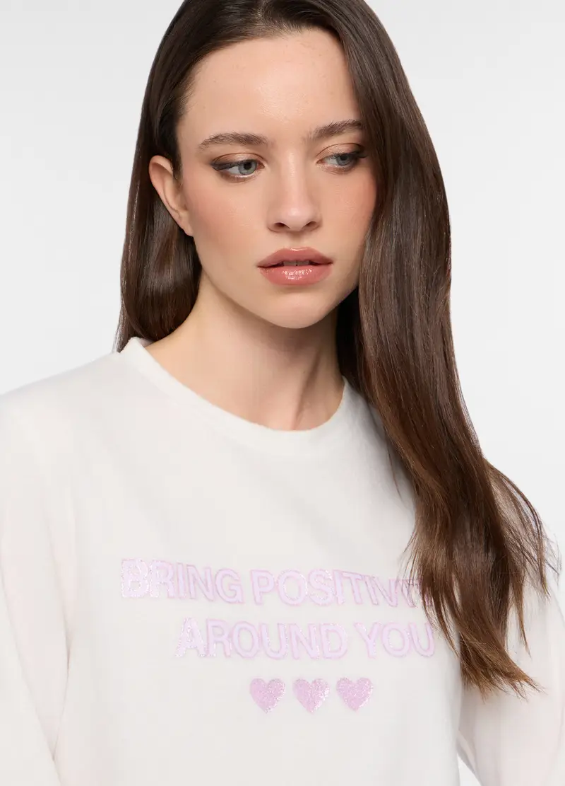 Set Pigiama Lungo In Pile Donna, Bianco/Rosa miniatura 3