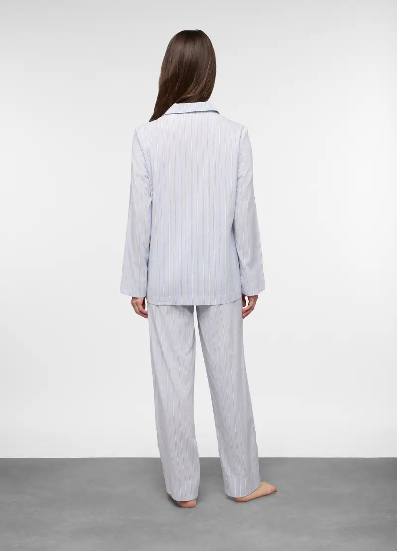 Set Pigiama Lungo In Popeline Misto Cotone Donna, Azzurro chiaro miniatura 2