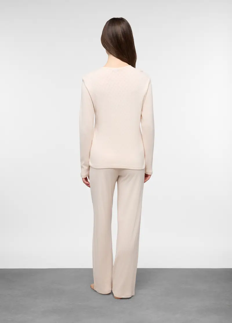 Set Pigiama Lungo In Puro Cotone Con Motivo Traforato Donna, Rosa chiaro miniatura 2