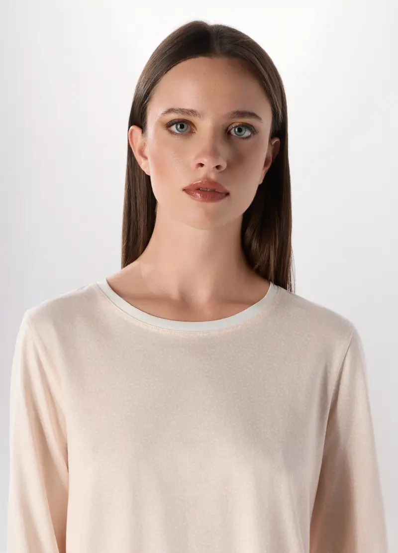 Set Pigiama Lungo In Puro Cotone Donna, Bianco/Rosa miniatura 3