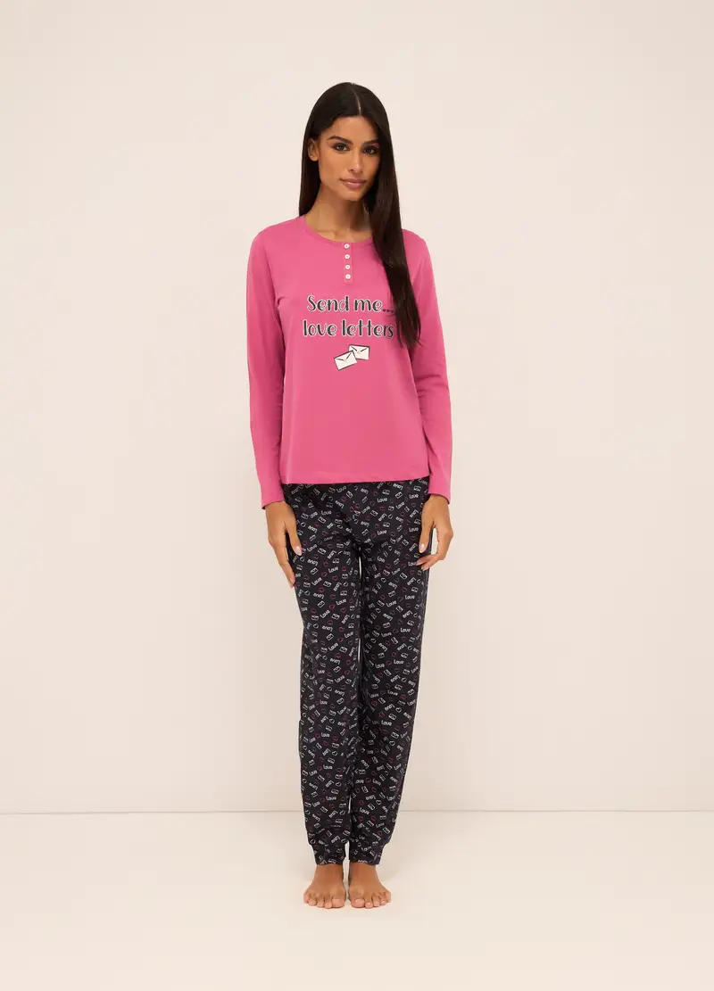 Upim, Set Pigiama Lungo In Puro Cotone Donna, Rosa pastello, Taglia: S