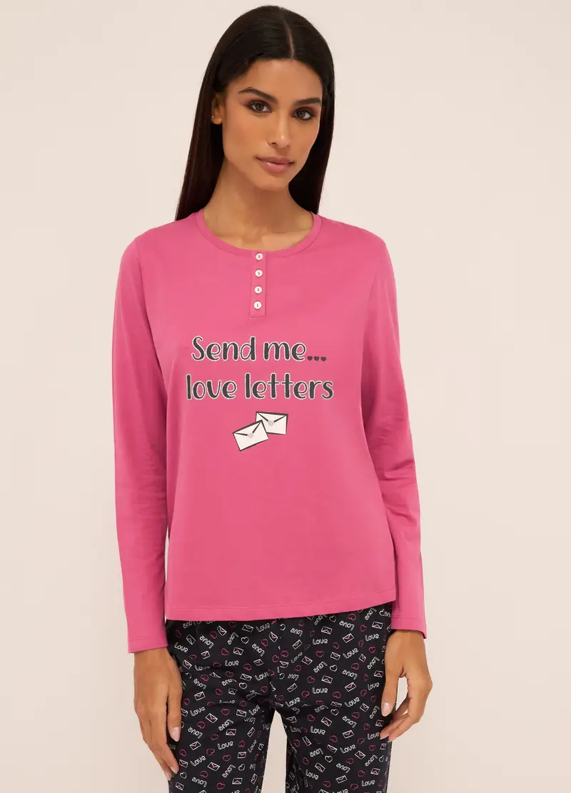 Upim, Set Pigiama Lungo In Puro Cotone Donna, Rosa pastello, Taglia: S miniatura 2