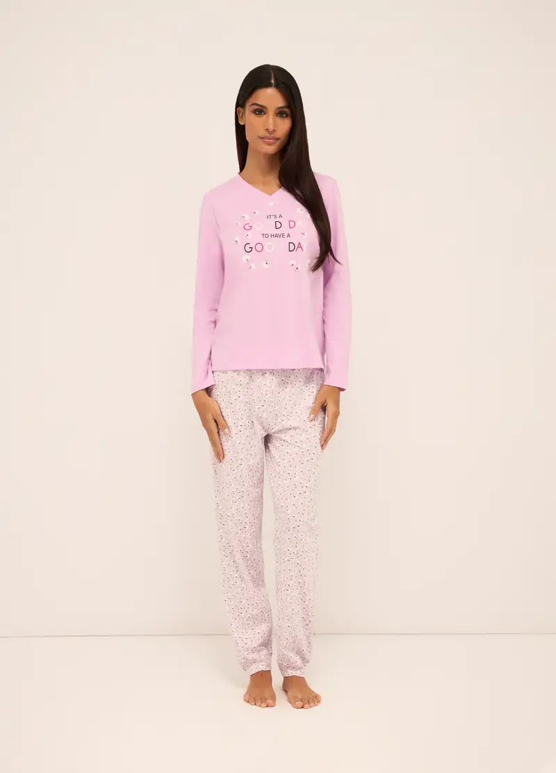 Upim, Set Pigiama Lungo In Puro Cotone Donna, Rosa pastello, Taglia: S