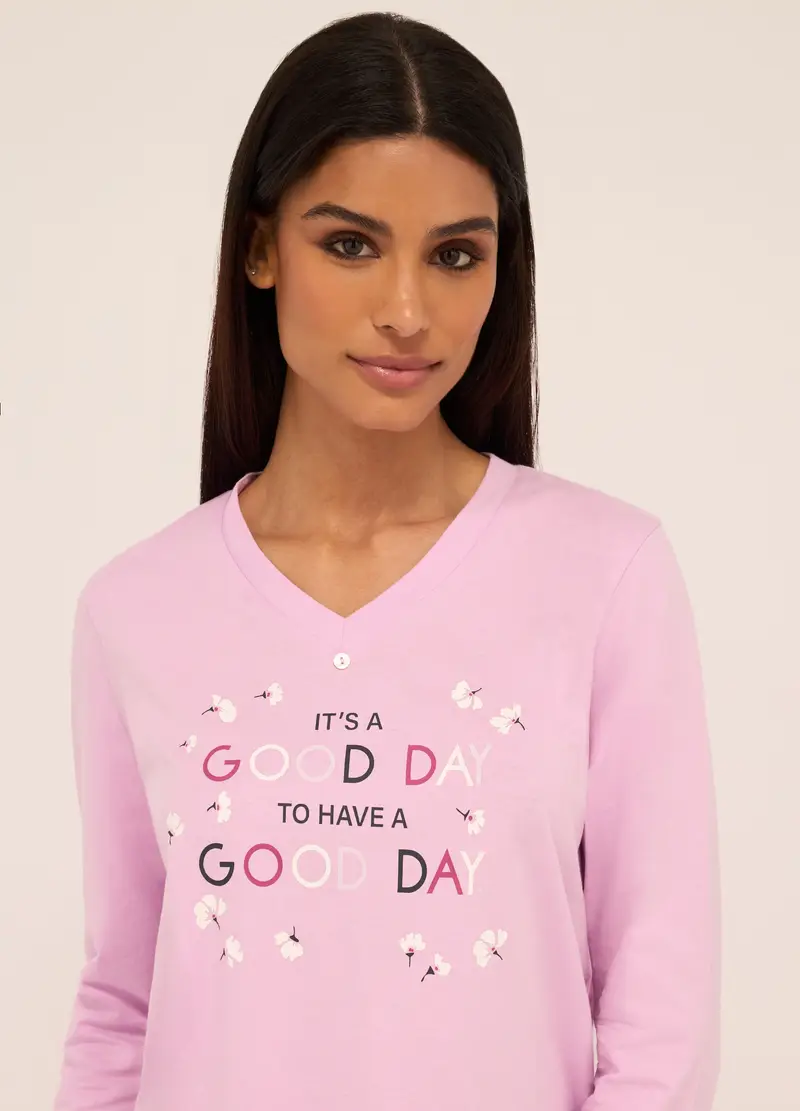 Upim, Set Pigiama Lungo In Puro Cotone Donna, Rosa pastello, Taglia: S miniatura 2