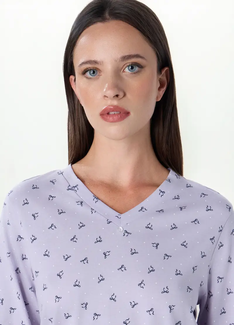 Upim, Set Pigiama Lungo In Puro Cotone Donna, Viola lavanda, Taglia: S miniatura 2