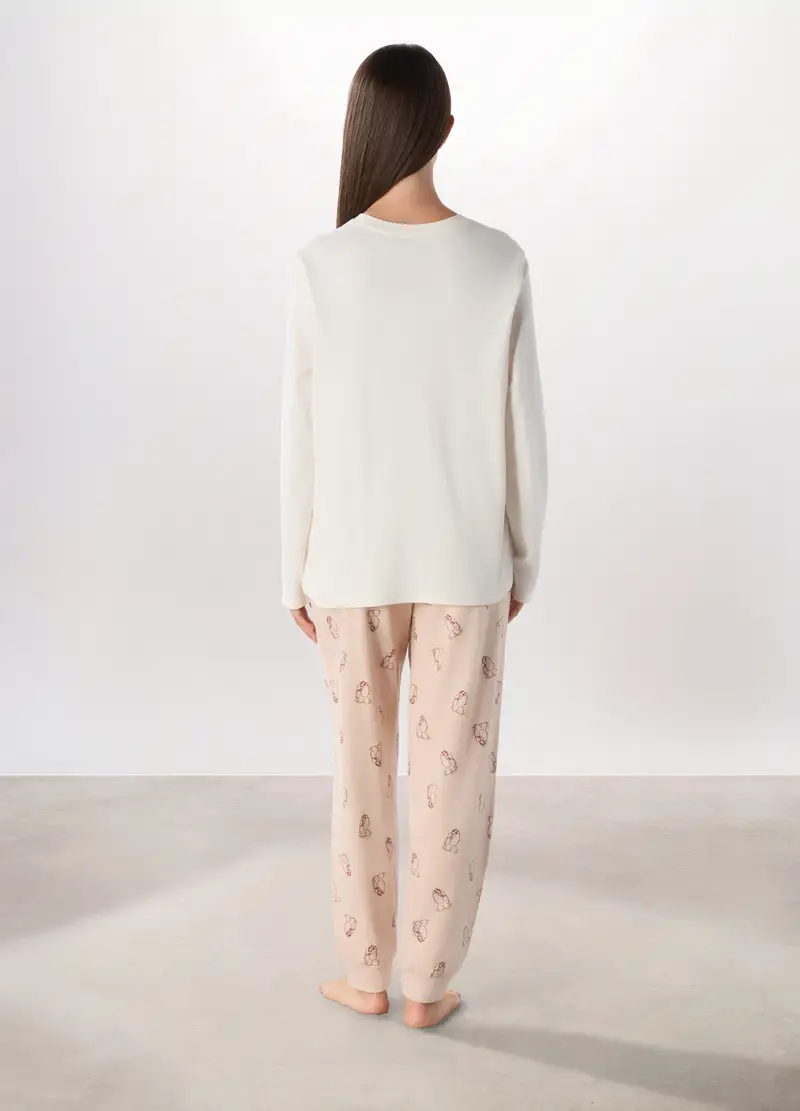 Set Pigiama Lungo In Puro Cotone Interlock Donna, Bianco miniatura 2