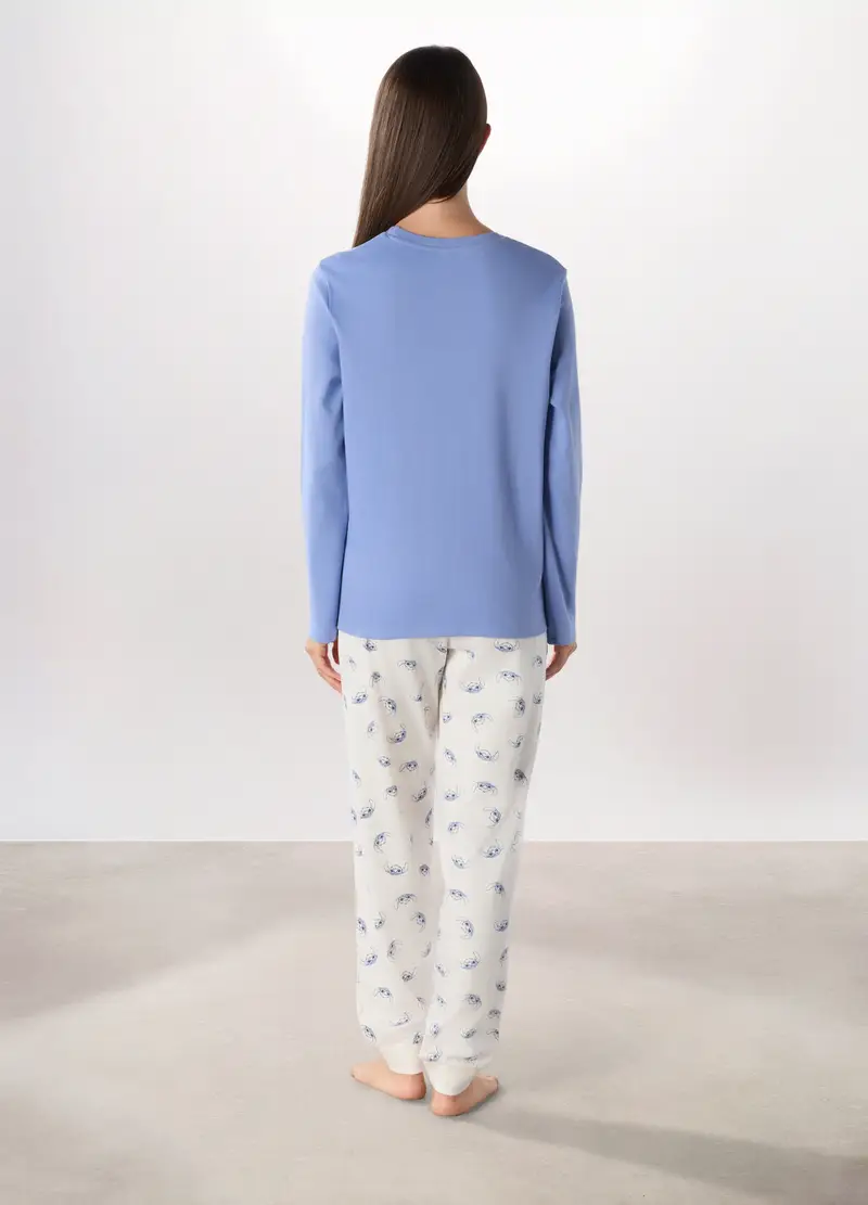 Set Pigiama Lungo In Puro Cotone Interlock Donna, Blu chiaro miniatura 2