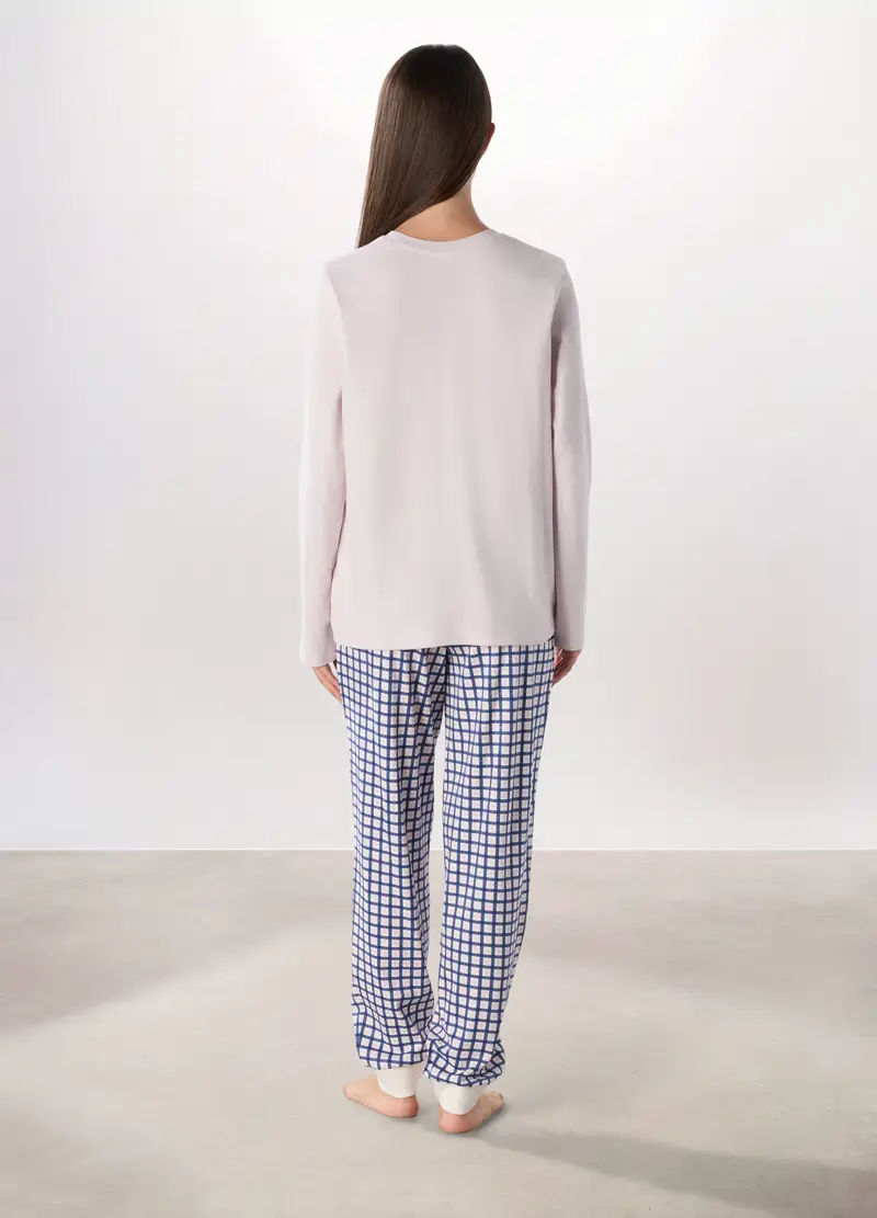 Set Pigiama Lungo In Puro Cotone Interlock Donna, Rosa chiaro miniatura 2