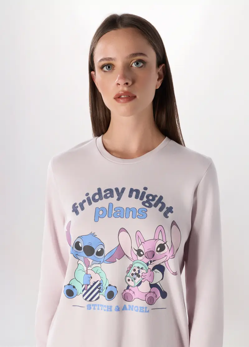 Set Pigiama Lungo In Puro Cotone Interlock Donna, Rosa chiaro miniatura 3