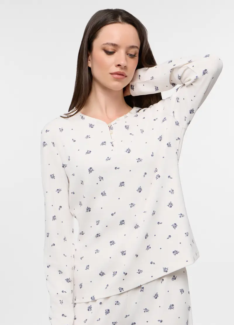 Set Pigiama Lungo In Tessuto Stretch Donna, Bianco miniatura 3