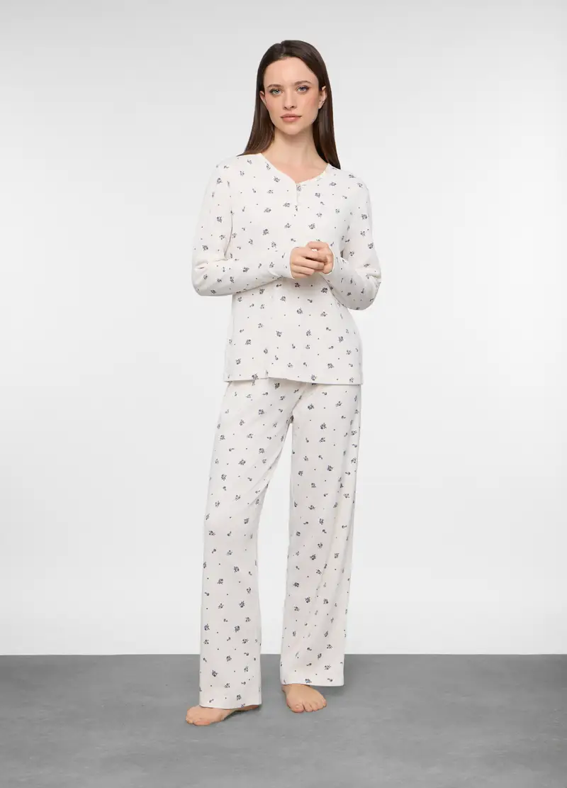 Set Pigiama Lungo In Tessuto Stretch Donna, Bianco