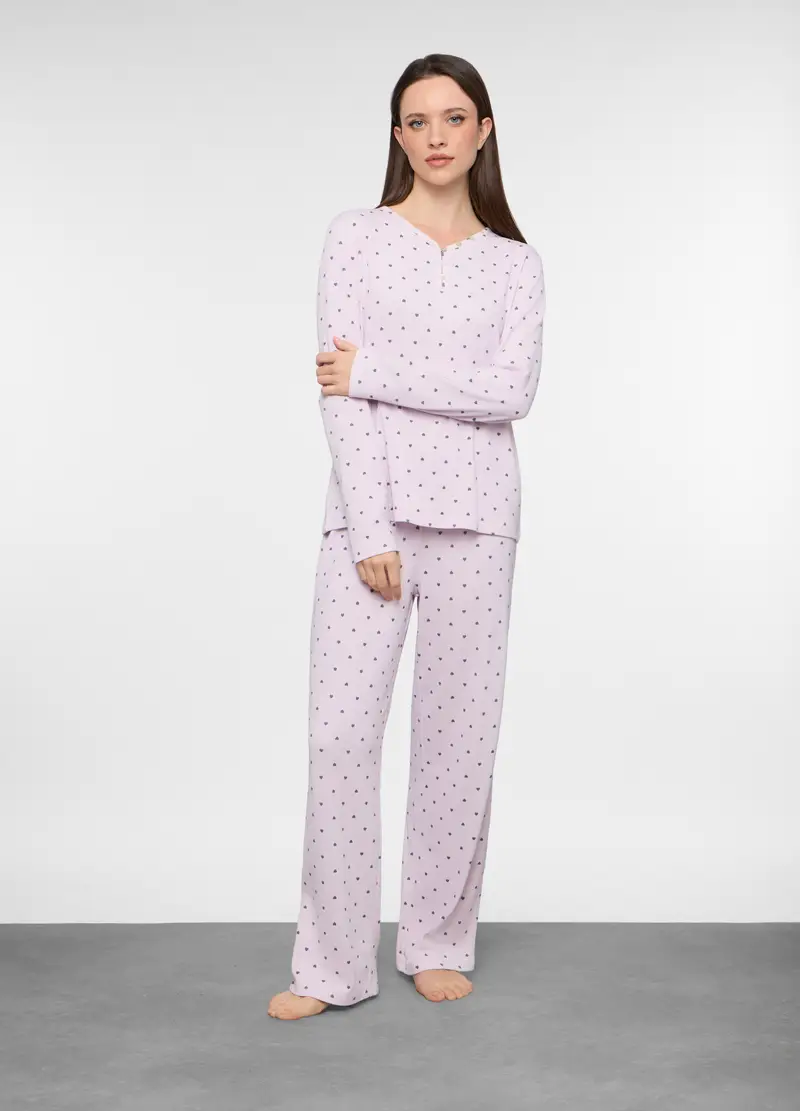 Set Pigiama Lungo In Tessuto Stretch Donna, Rosa chiaro