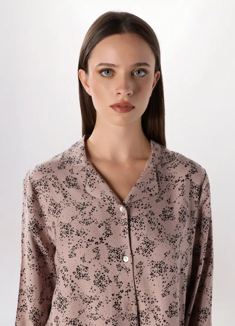 Set Pigiama Lungo In Twill Di Viscosa Donna, Rosa scuro miniatura 3