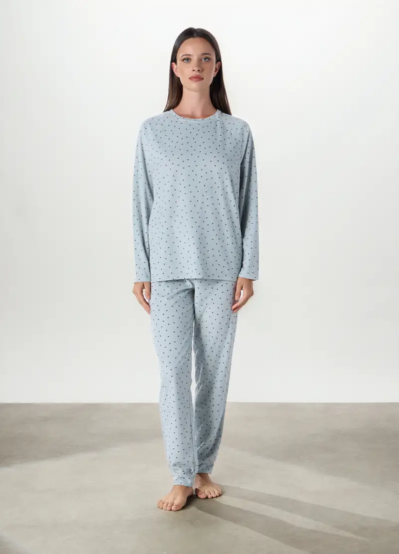 Set Pigiama Lungo In Velours Donna, Grigio chiaro