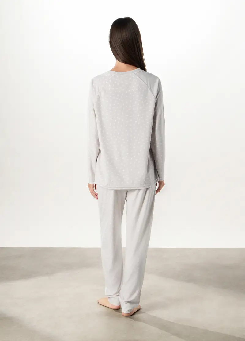 Set Pigiama Lungo Velour Donna, Grigio chiaro melange miniatura 2