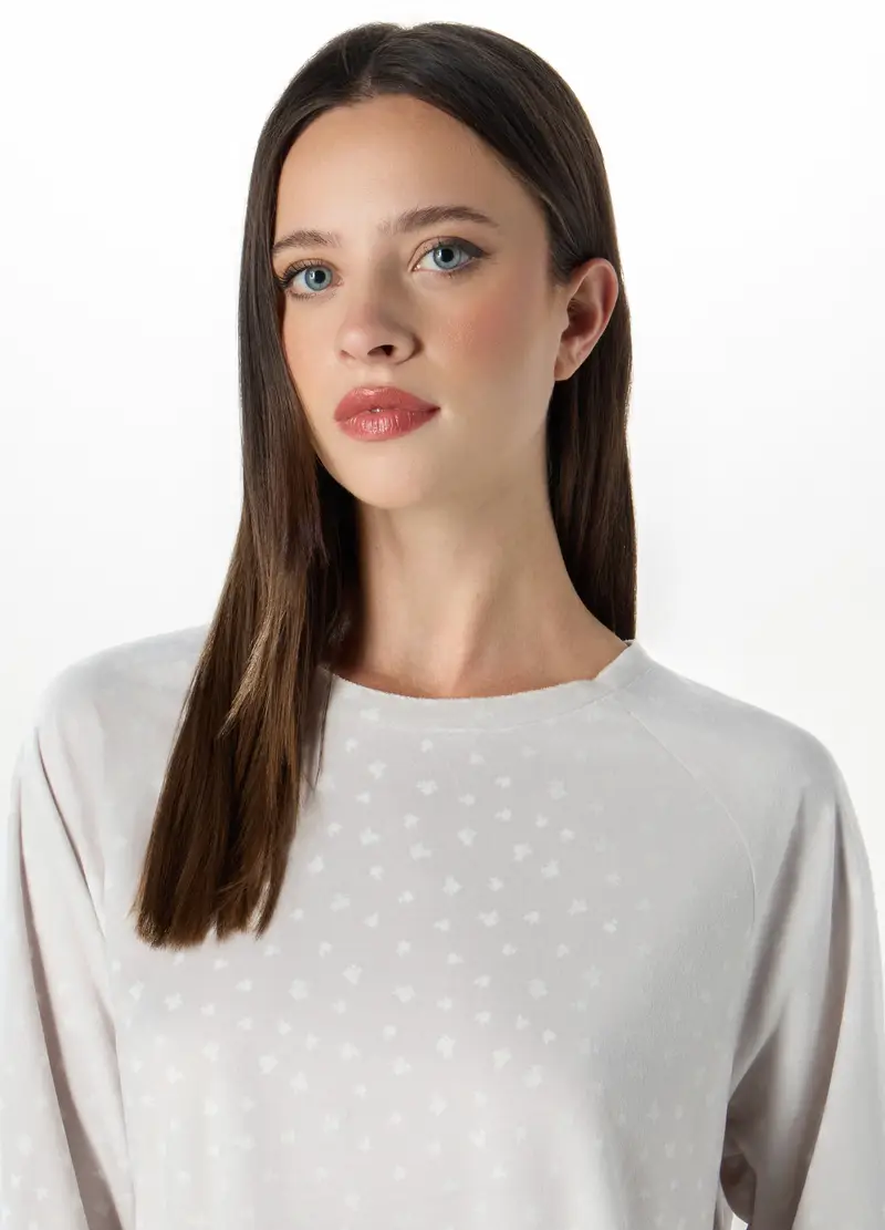 Set Pigiama Lungo Velour Donna, Grigio chiaro melange miniatura 3