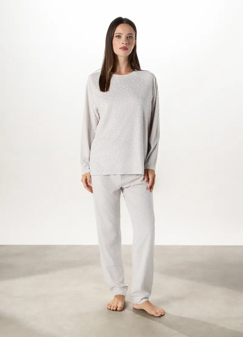 Set Pigiama Lungo Velour Donna, Grigio chiaro melange