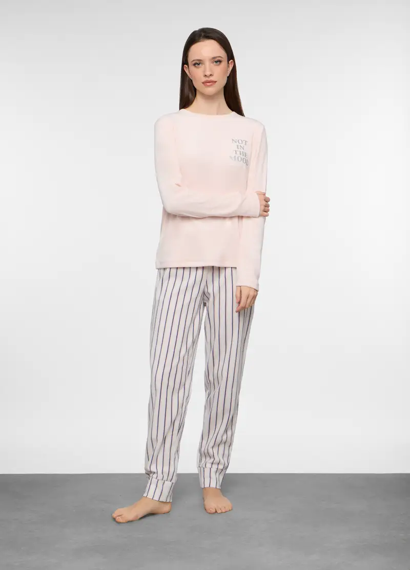 Set Pigiama Lungo Velour Donna, Rosa pastello