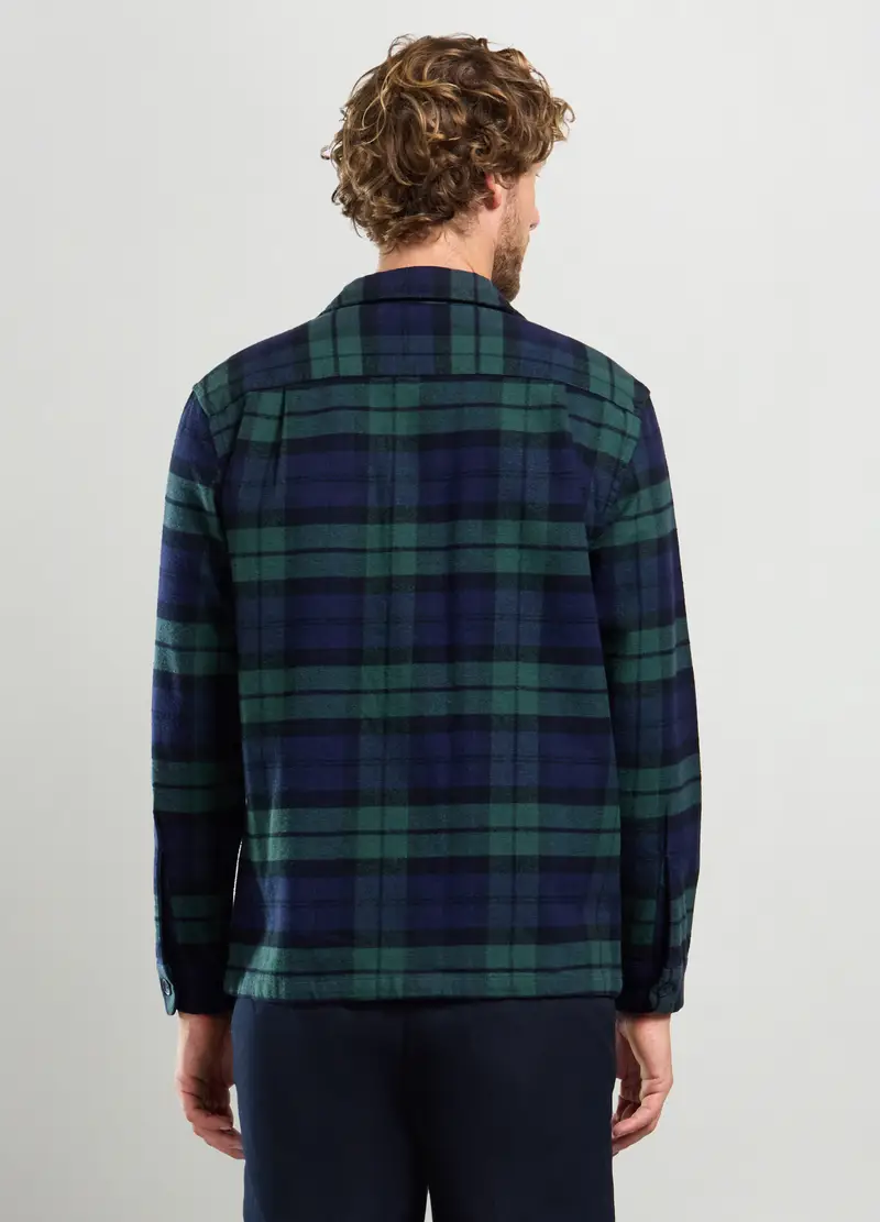 Shirt Jacket Colletto Francese In Cotone Stretch Uomo, Blu/Verde miniatura 2