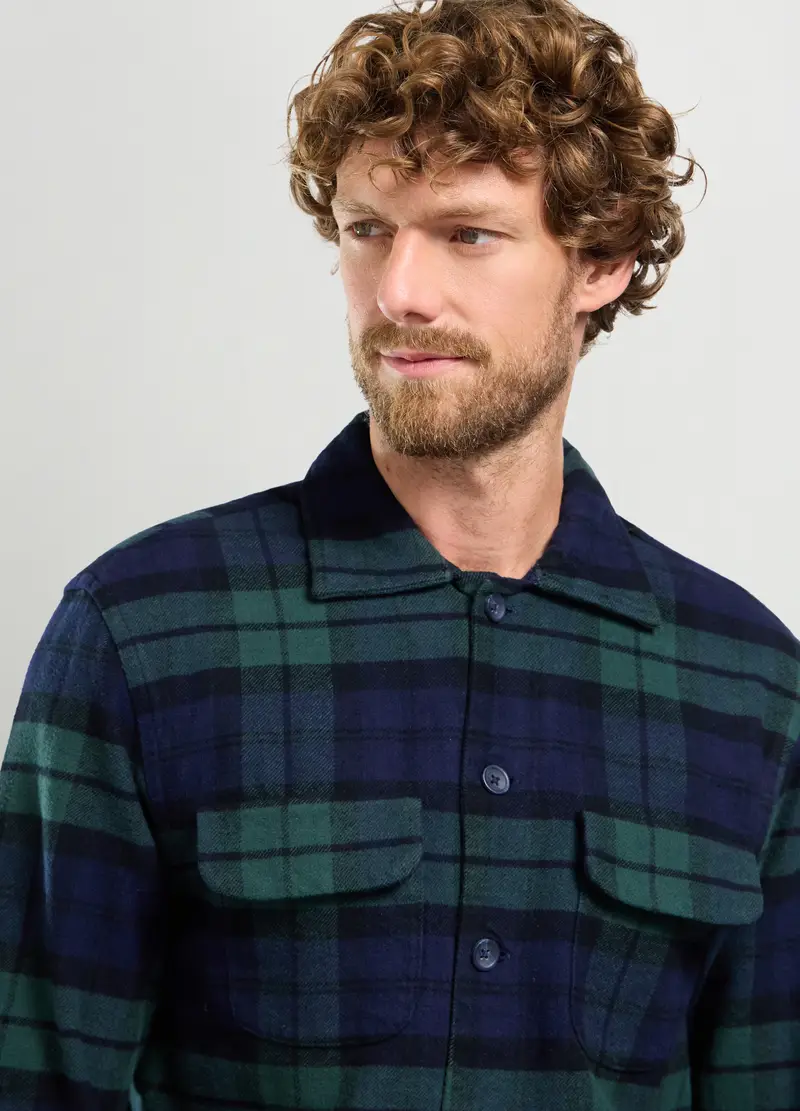 Shirt Jacket Colletto Francese In Cotone Stretch Uomo, Blu/Verde miniatura 3