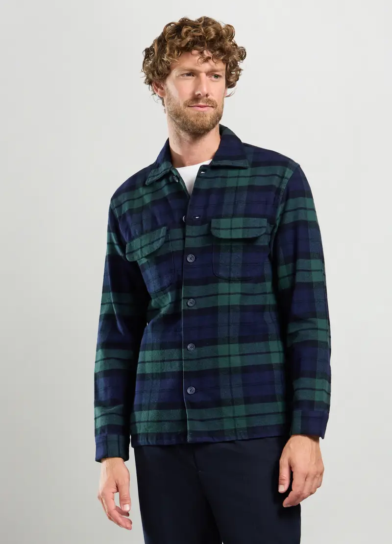 Shirt Jacket Colletto Francese In Cotone Stretch Uomo, Blu/Verde