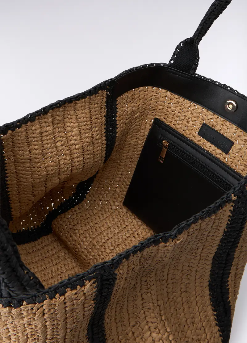 Shopper In Carta Tessile Donna, Nero/beige miniatura 2