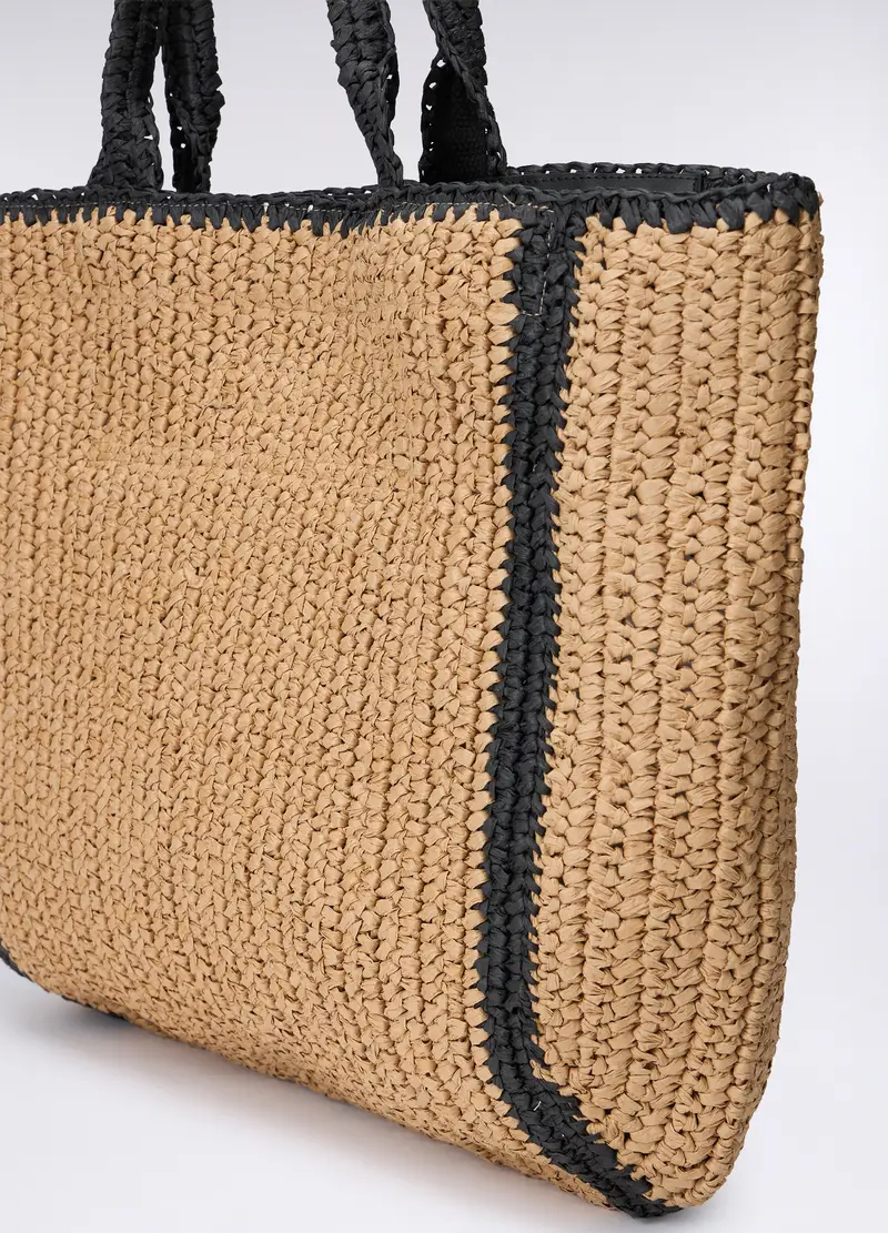 Shopper In Carta Tessile Donna, Nero/beige miniatura 3