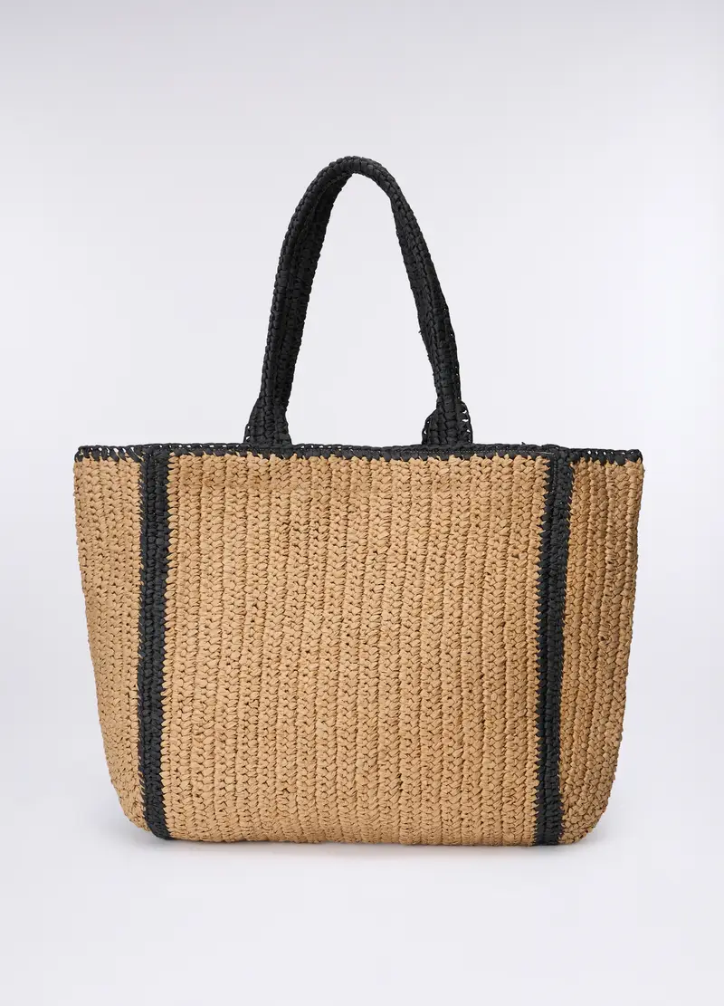 Shopper In Carta Tessile Donna, Nero/beige