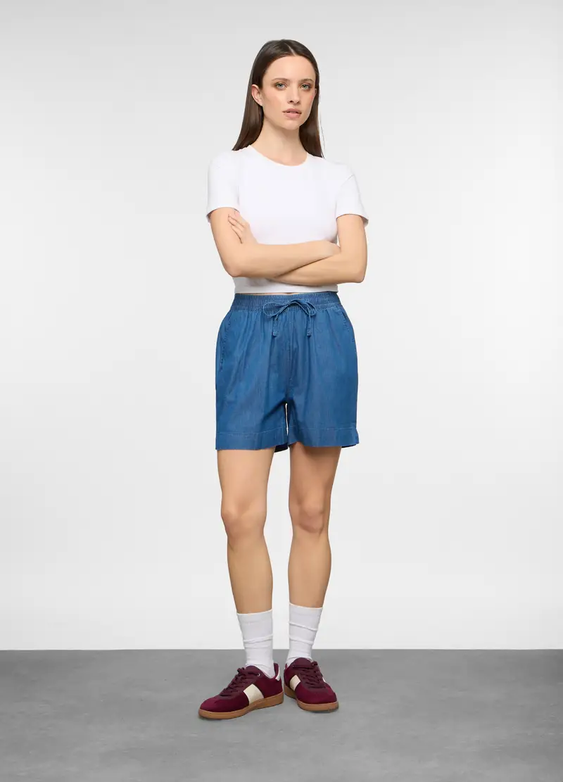 Short Fit Regular Con Vita Elasticata In Denim Donna, Blu denim