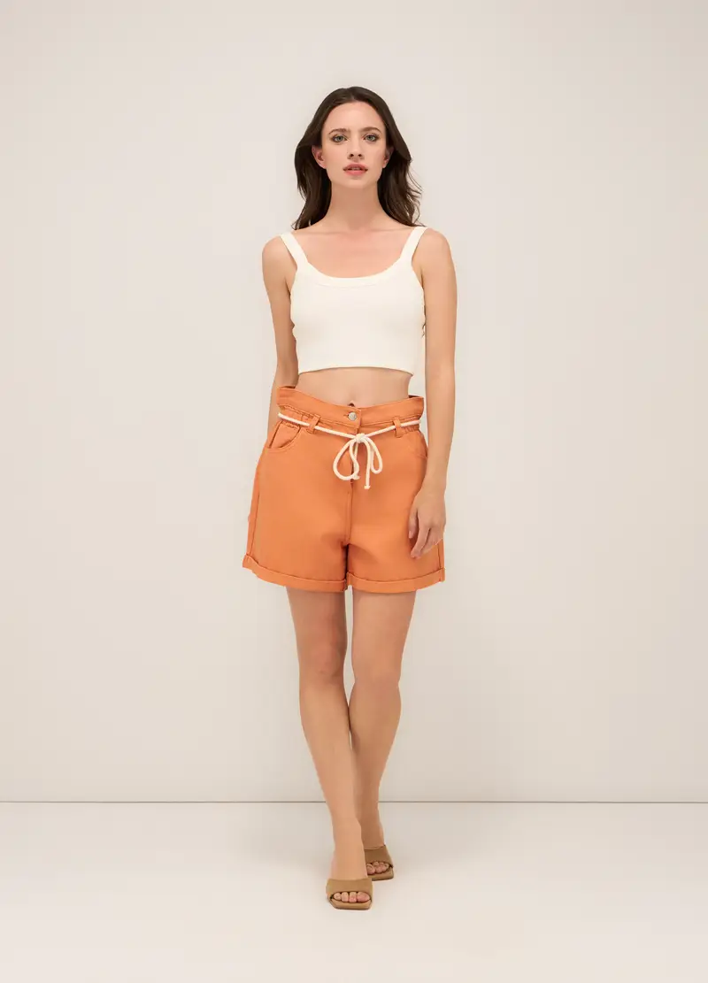 Shorts In Denim Di Puro Cotone Donna, Arancione tangerine