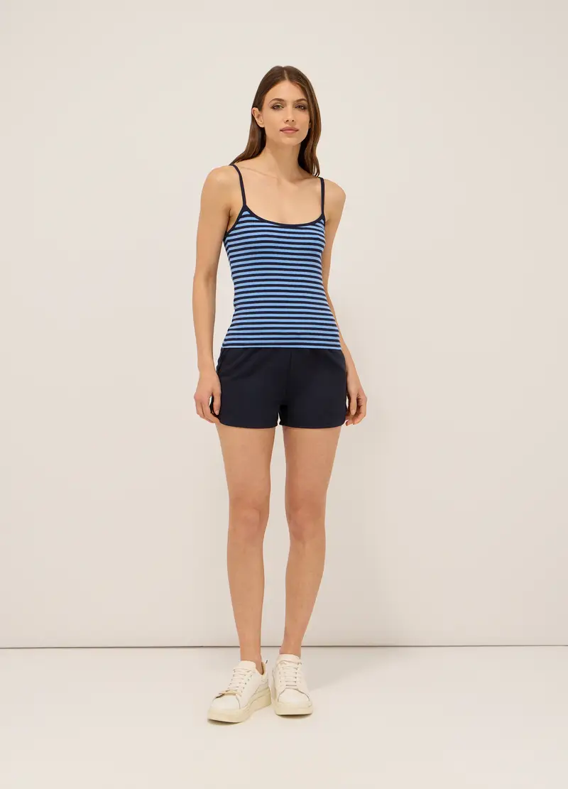 Shorts In French Terry Di Misto Cotone Donna, Blu navy