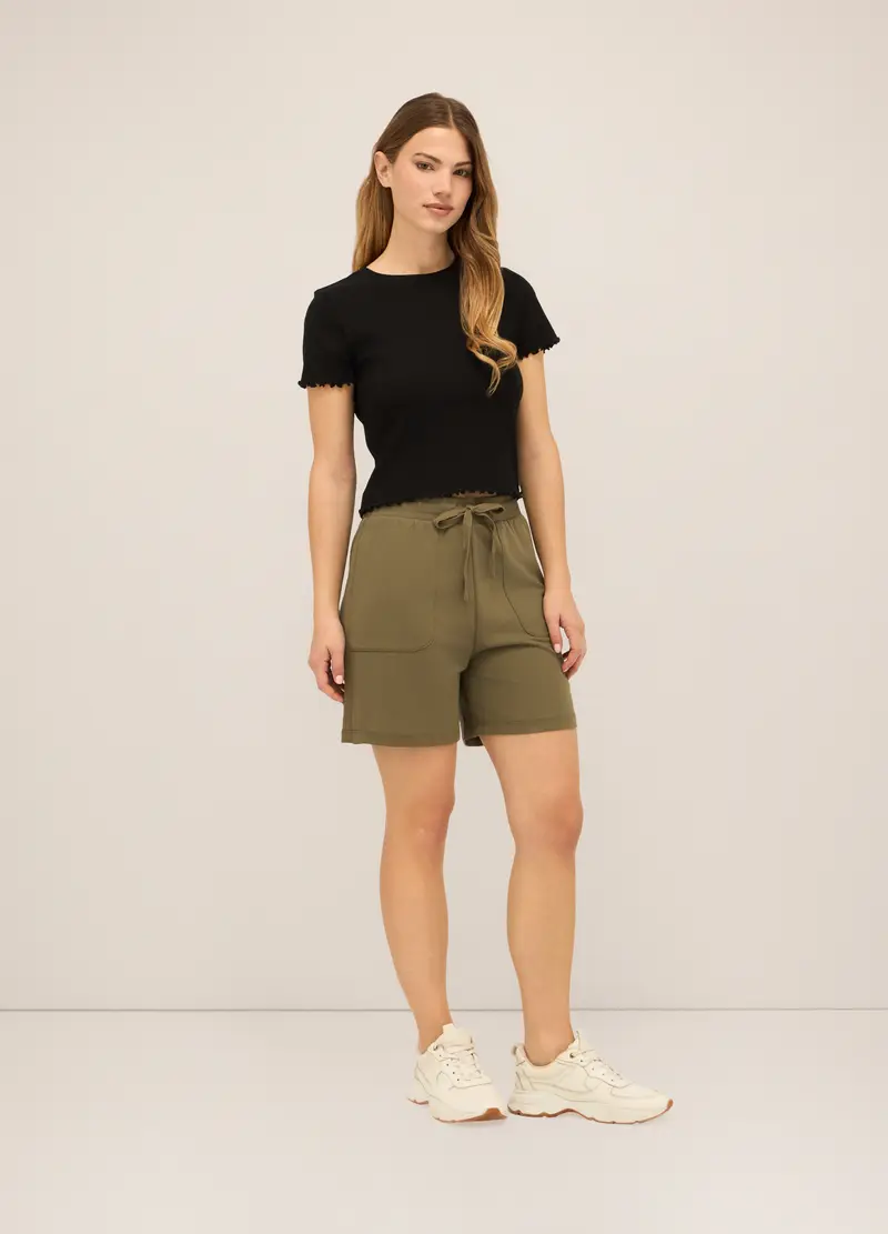 Upim, Shorts In French Terry Di Puro Cotone Donna, Verde oliva, Taglia: M