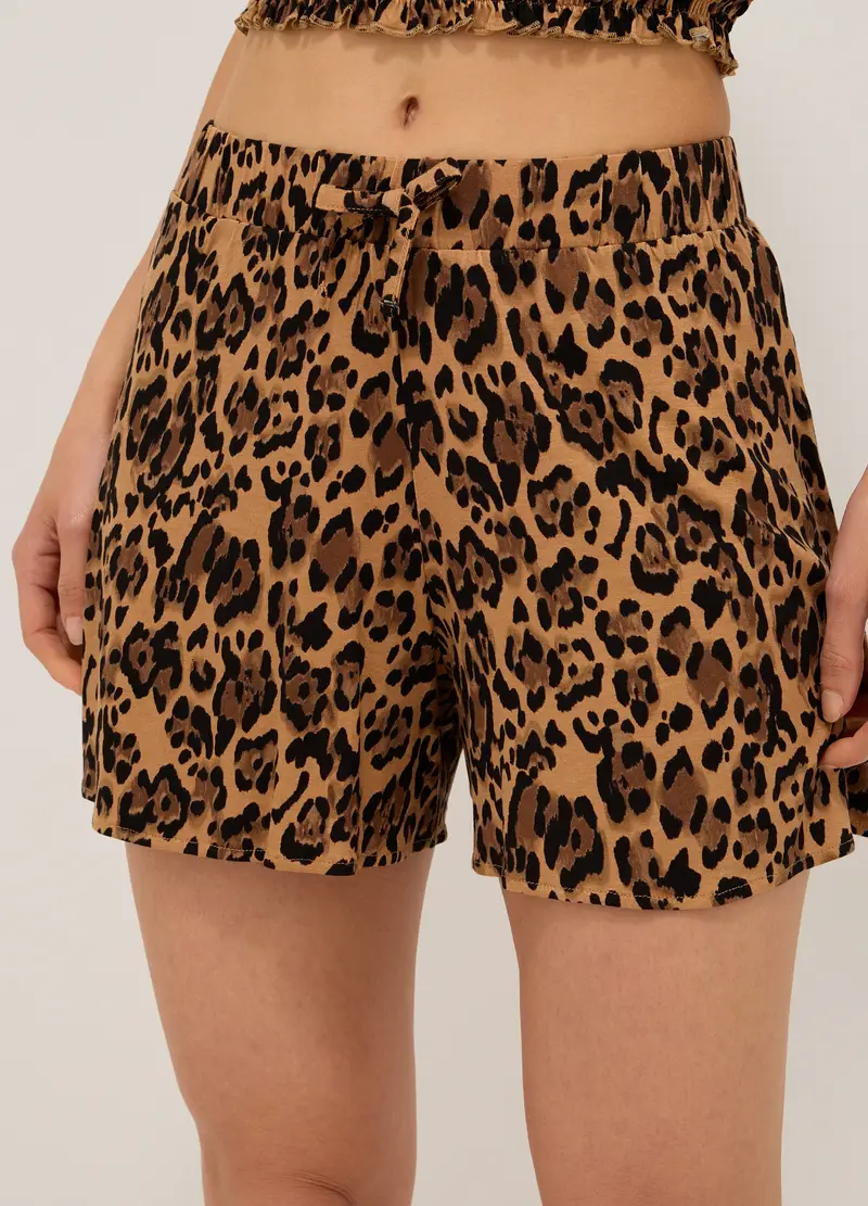 Shorts In Jersey Di Misto Viscosa Donna, Marrone tabacco miniatura 3